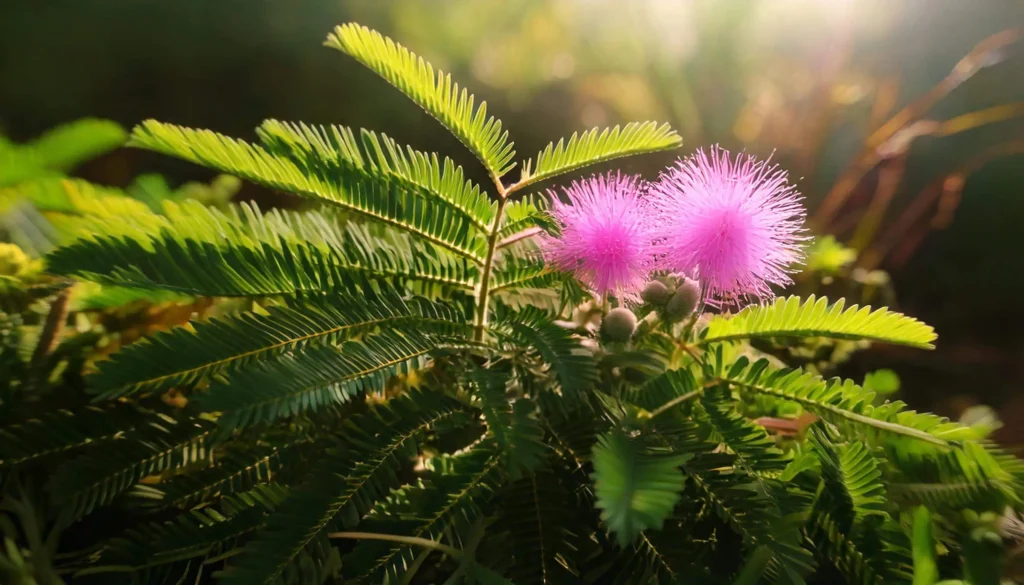 Close-Up of Pink Blooms on a Sensitive Plant